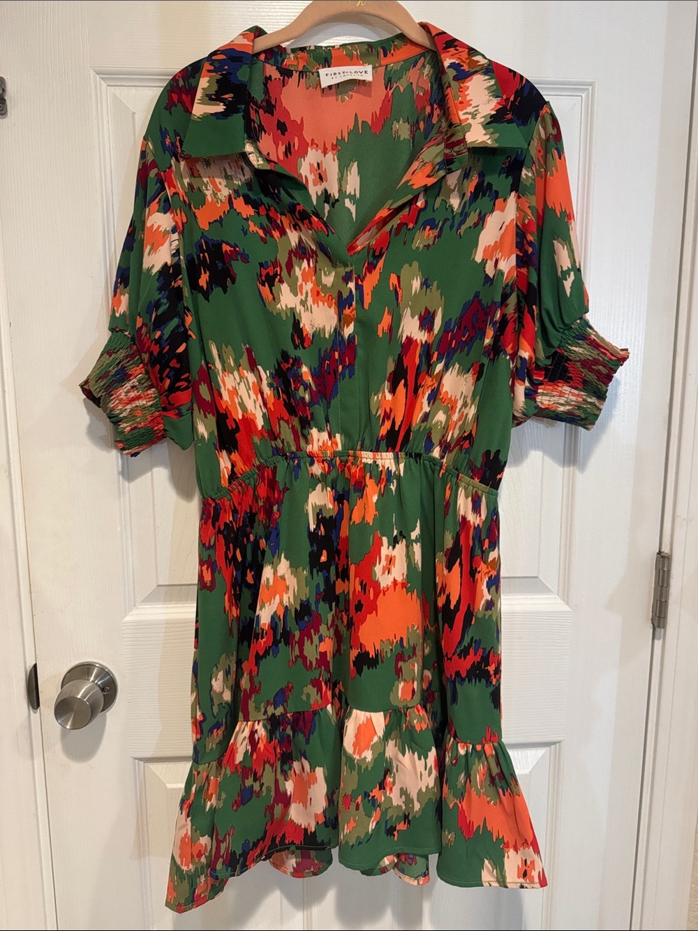 Vibrant Green Abstract Print Shirt Dress L
